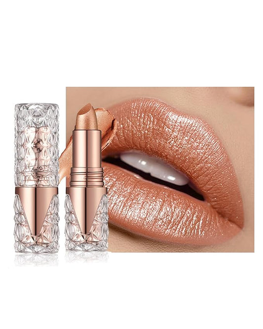 Glitter Metallic Shimmer Brown Lipstick Long Lasting,Diamond High Pigmented Nude Red Metallic Matte Liquid Lipstick Non-Stick Lip Gloss,Transferproof Lip Color Lip Stick Makeup for Women-05