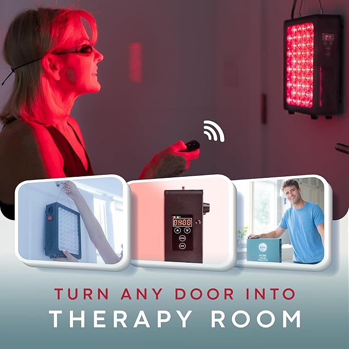 Red Light Therapy for Face & Body, 660nm & 850nm Near Infrared Light – Flicker-Free LED Red Light Therapy Panel with Adjustable Door Hook, Remote & Timer– Hanging Device
