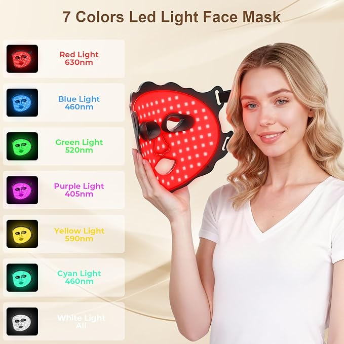 Red Light Therapy for Face, Led Face Mask Light Therapy with Rechargeable Remote, LED Face Mask Light Therapy at Home, Comfortable Red Light Therapy Mask