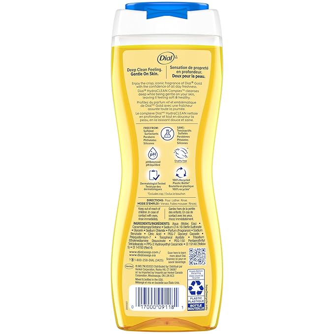 Dial Body Wash, Advanced Clean Gold, 16 Fl Oz, Pack of 4, Hydraclean Complex & Vitamin E, Gentle, Leaves Skin Feeling Nourished, Dermatologist-Tested, No Parabens & Sulfates