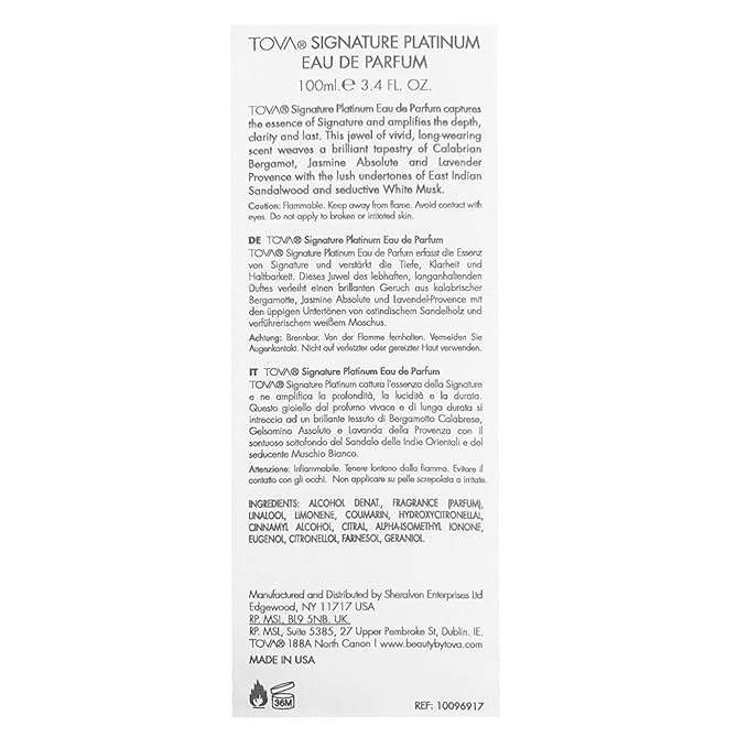 Tova Signature Platinum Stripe Design Eau De Parfum Spray 3.4 Oz