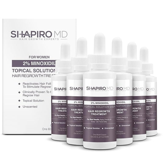 Minoxidil 2% Topical Solution for Women's Hair Growth, Serum Promotes Hair Regrowth by Reactivating Hair Follicles | Shapiro MD (6 Month)