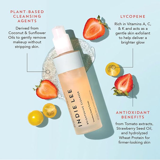 Indie Lee Brightening Facial Cleanser - Daily Hydrating Cleanser, Makeup Remover & Exfoliating Face Mask to Brighten, Firm & Protect Dry Skin - Clean, Gentle Face Wash (10oz)