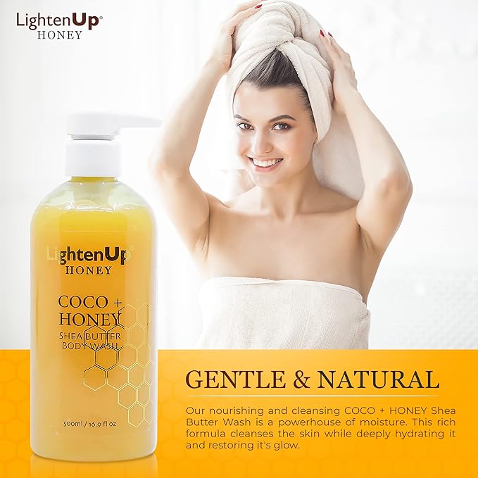 OMIC Lighten-Up LightenUp Honey Body Wash - 16.9 Fl oz / 500 ml - Natural Shower Gel, Cruelty Free, Premium Honey Extract, with Shea Butter