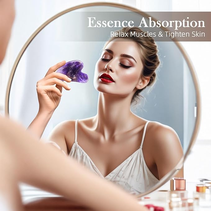 BESKAR Gua Sha Facial Tools, Natural Jade Stone Guasha Massager for Jawline Sculpting, Tighten Face Skin and Reduce Wrinkles, Face Eyes Body Neck Massage Tool, Skin Care Gift