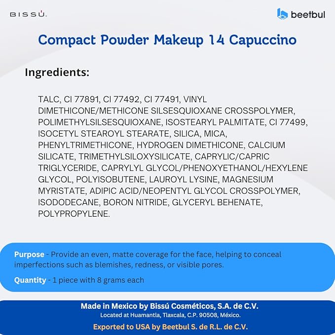 Beetbul Makeup & Exfoliation Kit - Bissú Compact Powder + 1 Medium Velvet Puff + 2 Finger Puffs + 1 Facial Exfoliating Sponge (15 Cocoa, One Size)