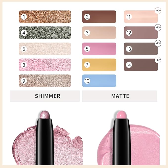 Erinde Waterproof Cream Eyeshadow Stick, Light Beige Nude Matte Eye Shadow Sticks, Creamy Eye Brightener Pencil Crayon, Buildable Blendable Long-Lasting Eye Shadow Stick, Vegan & Cruelty-Free, 11