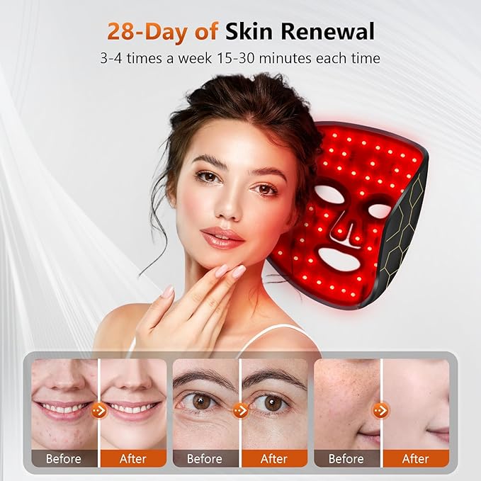 LED Fcae Mask Light Therapy, 8 Modes 288 Beads Red Light Therapy for Face, Portable Remote Timer, 630nm & 850nm Infrared Therapy Mask for Anti-Aging, Skin Rejuvenation at Home