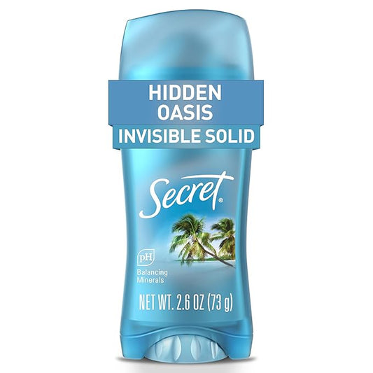Secret Fresh Antiperspirant Deodorant for Women, 72hr Breathable Sweat & Odor Protection, Instant Freshness & Gentle, PH Balancing Minerals, Invisible Solid, Hidden Oasis Scent, 2.6 oz