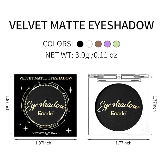 Erinde Black Single Eye Shadow, Matte Single Eyeshadow Pressed Powder Eyeshadow Makeup, Matte Shade Eyelid Color Eye Makeup for Women, High Pigment, Long Wear, Waterproof, Intense Color, 01 Black Swan