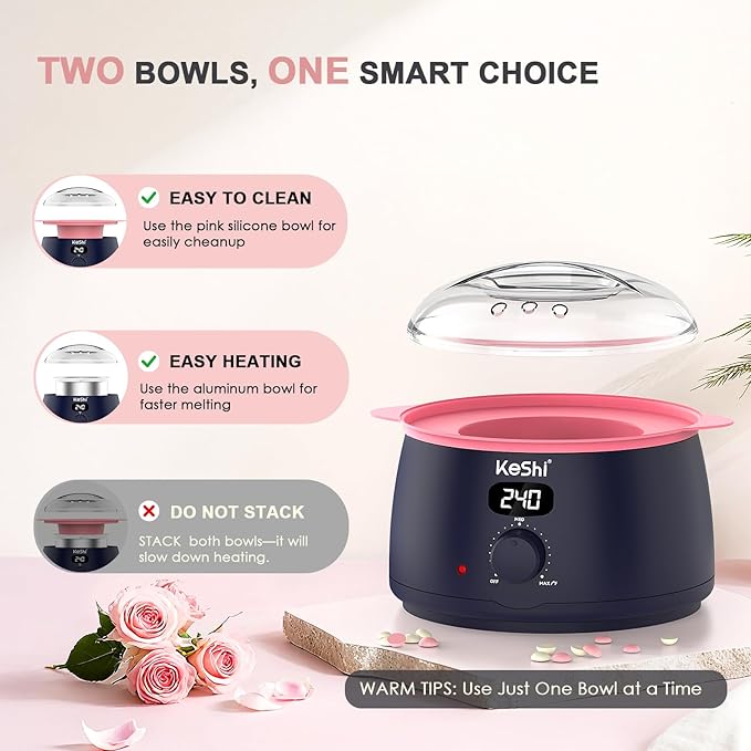 KeShi Waxing Kit for Women and Men, Digital Wax Warmer with 6 Bags Hard Wax Beads, at-Home Hair Removal Wax Kit for Full Body, Face, Eyebrow, Bikini, Legs, Brazilian & Sensitive Skin(Deep Sea)