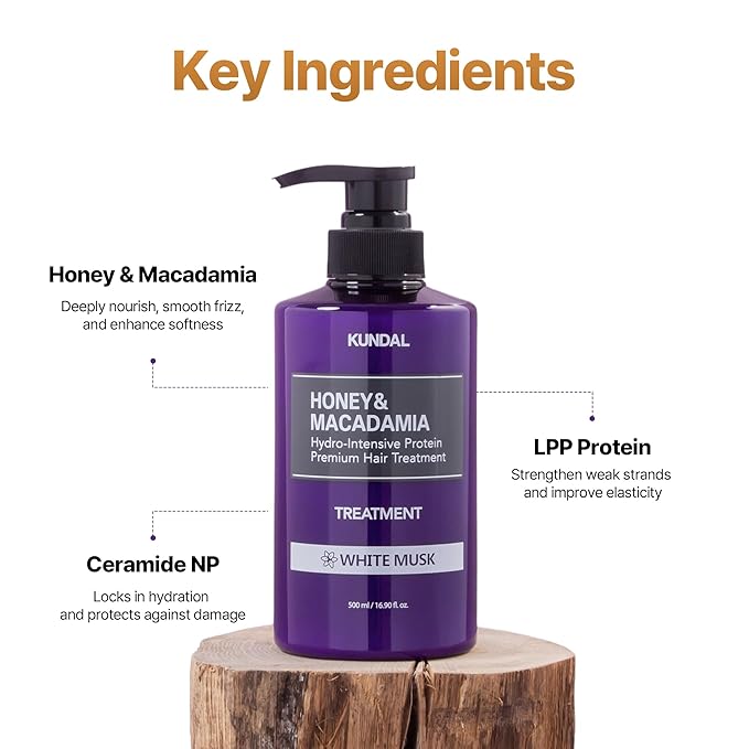 KUNDAL/Honey & Macadamia/Deep Moisture Repair Set, Smooth Frizz + Strengthen Strands + Silky Soft Hair | Amber Vanilla, 300ml (Pack of 2), Stocking Stuffers