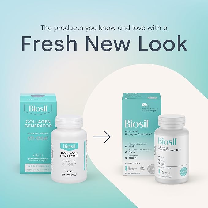Biosil Collagen Booster Supplement - 120 Liquid Capsules - Patented ch-OSA Activator for Skin, Hair, Nails & Joints - Supports Natural Production - 60-Day Supply