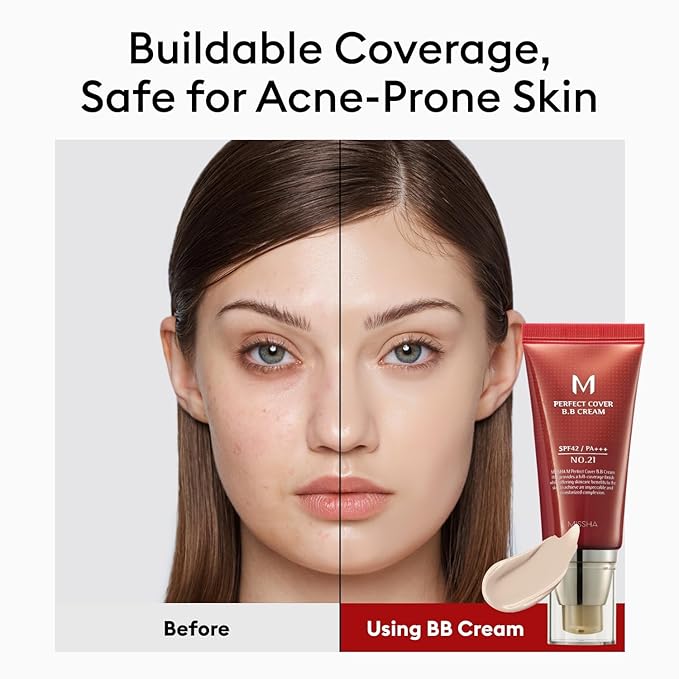 MISSHA M Perfect Cover BB Cream Dual Pack No.21 Light Beige - Light with Cool Undertone SPF 42 PA +++1.69 Fl Oz - Tinted Moisturizer for face with SPF valentines day gifts for her