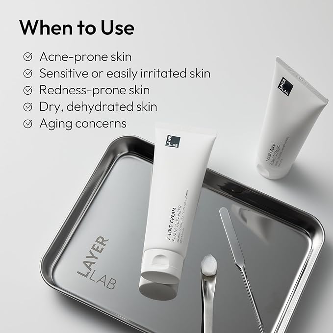LAYERLAB Korean Face Wash with 5 Ceramides | Hydrating Low pH Cream Foam Cleanser for Sensitive Skin | Helps Support Moisture Barrier, Non-Drying, For All Skin Types 100ml 5.07 fl oz (White)