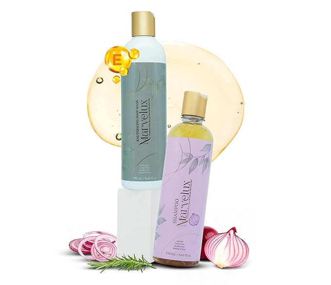 MARVELUX hair care kit with onion shampoo and cauterizing mask: complete system to strengthen hair, deep repair treatment for damaged hair, sulfate-free, growth and shine (250 ml, onion).