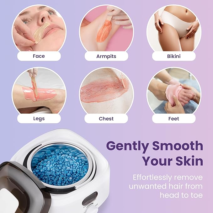 Sunvivi Waxing Kit, Brazilian Wax Warmer for Hair Removal with 5 Bag Hard Wax Beads, Digital Display Melt Warmer Kit for Women Men Full Body, Legs, Face, Bikini,Sensitive skin, White