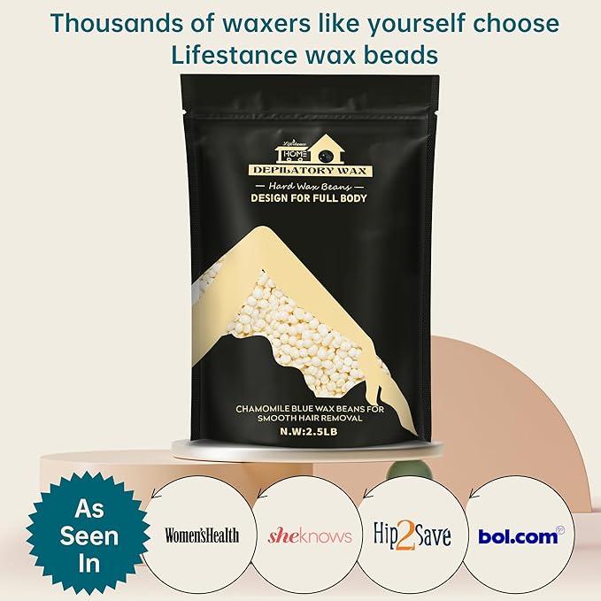 Lifestance 2.5lb Wax Beads Kit, Cream Hard Wax Beans For Hair Removal Eyebrow Face Underarm, Waxing for Brazilian Bikini Coarse Hair Women Men Large Pearl Beads Refill for Wax Pots