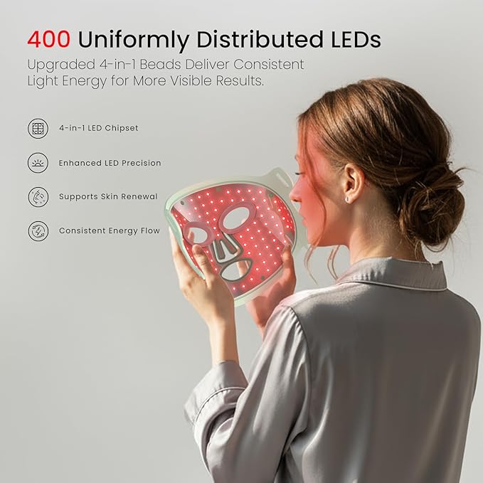 LED Light Therapy Mask for Face, 4 Modes LED Face Mask Light Therapy with 850nm Near-Infrared, 400 LEDs, Rechargeable, Portable Anti-Aging Device (Sage Green)