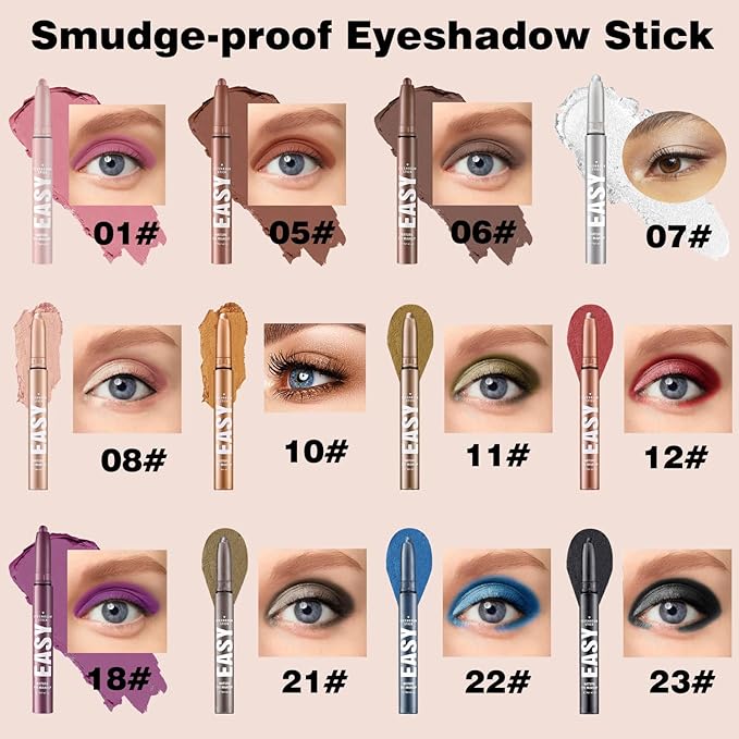 Red Eyeshadow Stick Shimmer Cream Single Eyeshadow Pencil Makeup, High Pigmented Crease-proof Eye Shadow Brightener Stick, Hypoallergenic Waterproof Long Lasting Eye Highlighter stick(B-12#)