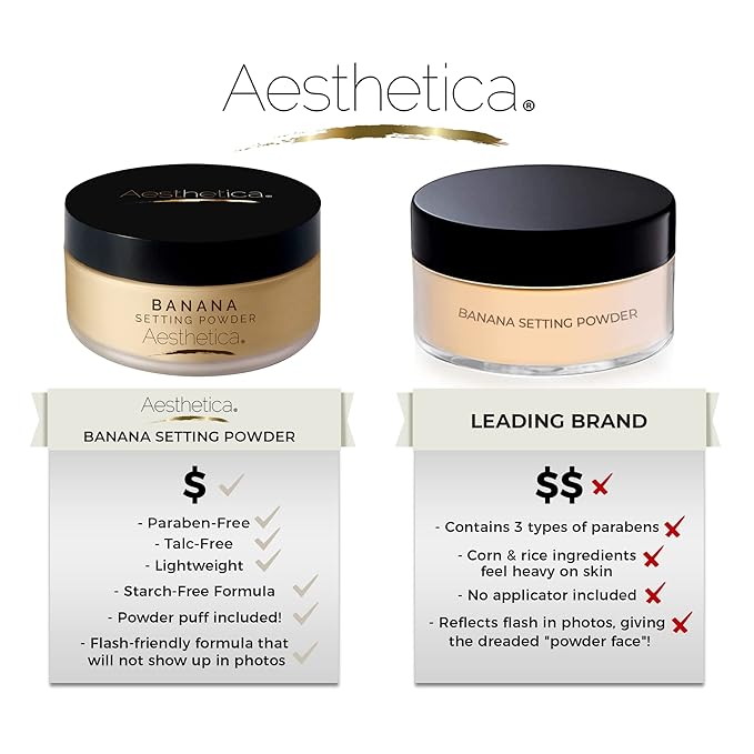 Aesthetica Banana Loose Setting Powder - Flash Friendly Superior Matte Finish Highlighter & Finishing Powder - Includes Velour Puff