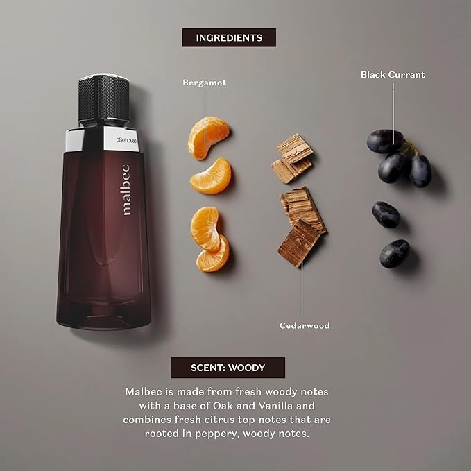 Malbec Classic Eau de Toilette By O Boticario, Cologne For Men, Long-Lasting Fragrances, French Oak Barrel-Aged Red Wine & Woody Amber Perfume Scent, 3.4 Ounce