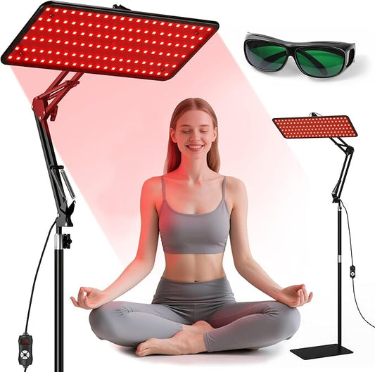 Morfone Red Light Therapy for Body & Face - Infrared Light Therapy Lamp 660nm, 850nm, 940nm Tri-Wavelength LED Beads Panel with Height Adjustable Stand for Home Use, Gift for Women Girls