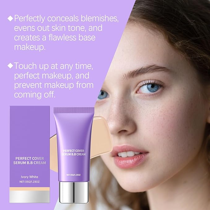 Aesthetic BB Cream, Lightweight Tinted Moisturizer with Medium Coverage, Oil-Control Blemish Balm, Long-Lasting Foundation Makeup Base for Oily/Combination Skin, Korean Makeup, 1.23oz (Ivory White)