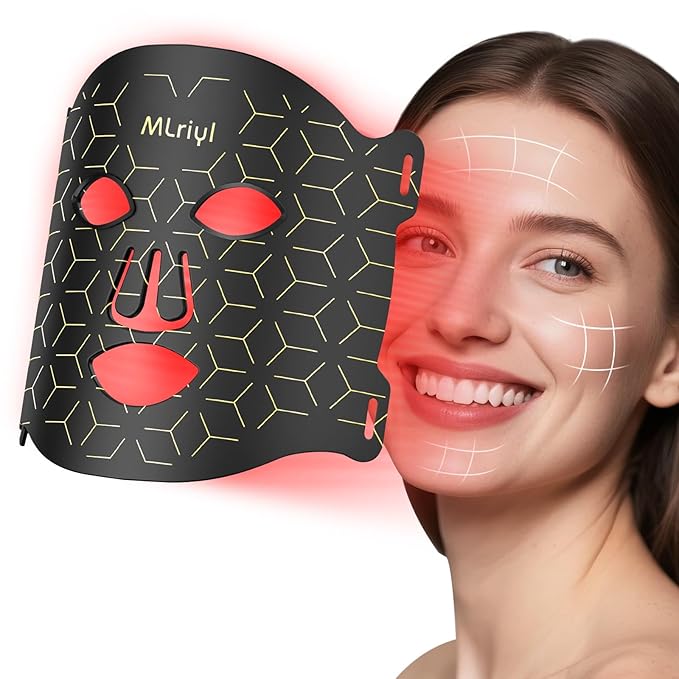 Red Light Therapy for Face, 7 Color Modes Portable LED Face Mask Light Therapy with 2000mAh Rechargeable Wired Controller, 3 Levels Adjustable Near-Infrared Red Light Therapy Mask with Timing Function