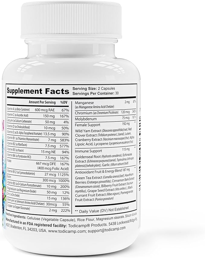 Women's Multivitamin & Mineral Complex with Plant-Based Extracts - Hair Skin and Nails Vitamins - Foundational Multivitamin for Women - 30 Day Supply