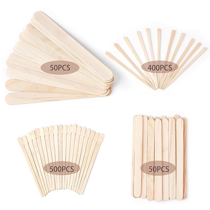 4 Style 1000 Pcs Waxing Sticks Assorted Wax Applicator Sticks for Body Legs Face with Small Medium Large Sizes Wood Popsicle Sticks for Waxing Or Wood Craft Sticks