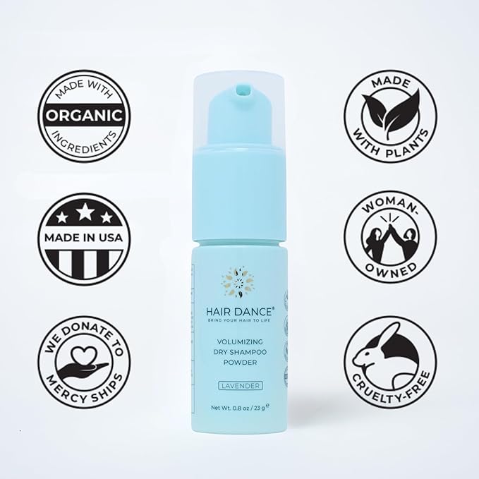 Hair Dance Dry Shampoo Powder | Non-Aerosol | Travel Size | Natural & Organic | Made in USA | No Benzene, Vegan, Cruelty Free, For All Hair Colors, Free of Talc | Lavender Oil Scent - 0.8 Ounce