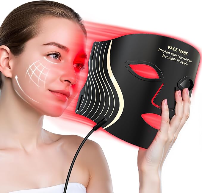 Red Light Therapy Mask for Face, 7 Colors LED Face Mask Light Therapy with Rechargeable Remote, 850NM Infrared & Red Light Mask, Portable Anti-Aging & Skin Rejuvenation Device for Home Use or Travel