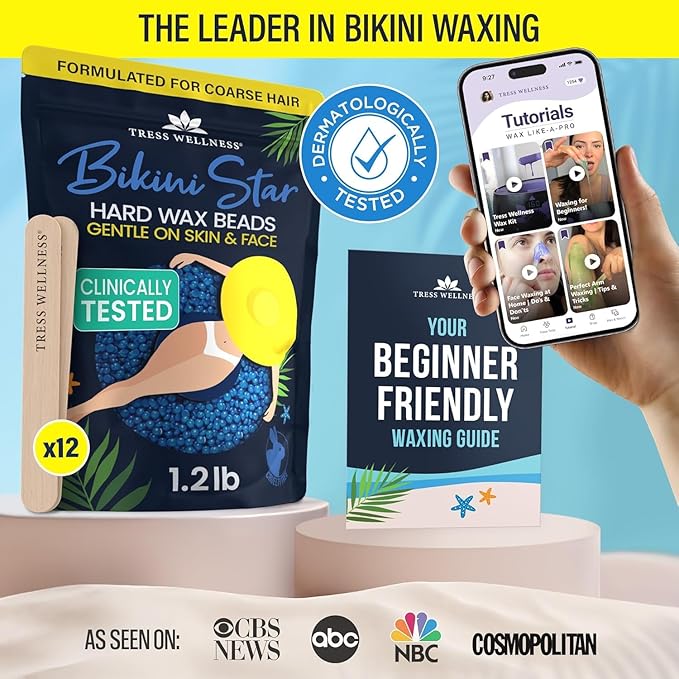 Tress Wellness Wax Beads - Safe for Skin - Dermatologically Tested - At-Home Kit for Bikini, Brazilian & Full Body - Bikini Star 1.2lb