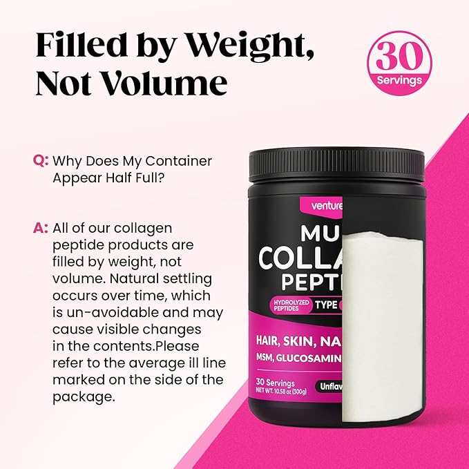 Venture Pal Multi Collagen Protein Powder Type I, II, III, V, X - Hydrolyzed Collagen Peptides MSM + GC & Vitamin C Collagen Supplement for Women & Men | Joint, Hair, Skin & Nail Support | Non-GMO