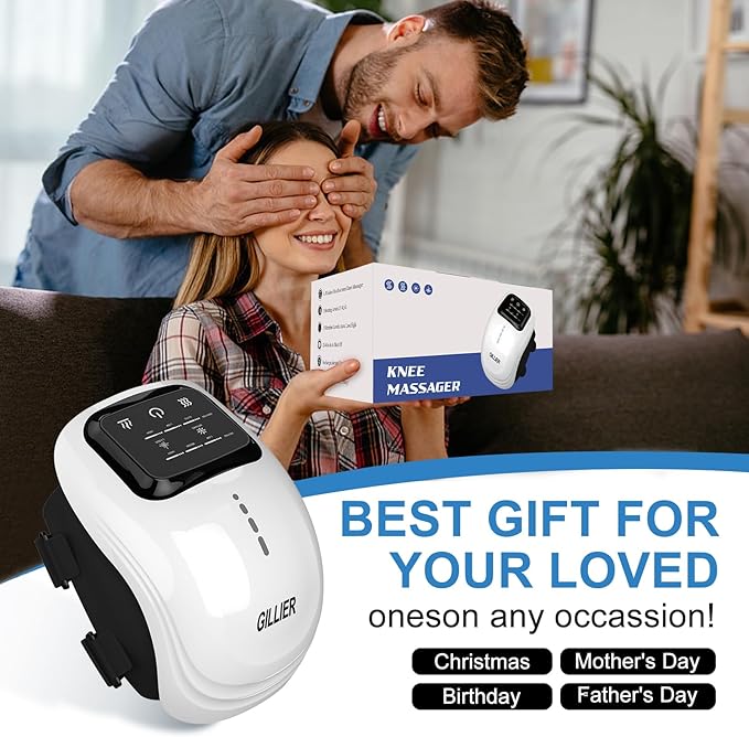 Knee Massager Smart with Heat, Red Light and Massage Therapy, 3 Vibration Modes and 3 Heating Levels, 2025 Updated Edition, LED Vitality Joints Knee Massager, Gifts for Grandma & Grandpa, White