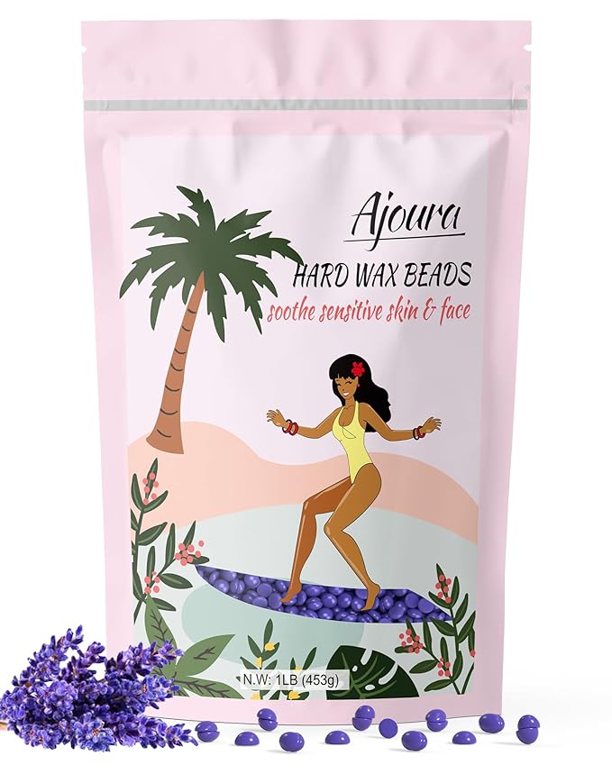 Ajoura 1lb Hard Lavender Wax Beads for Full Body Hair Removal - Brazilian, Bikini, Face, Eyebrows, Underarms, Arms, Chest, Back, Legs (Refill for Wax Warmer Kit, Purple)