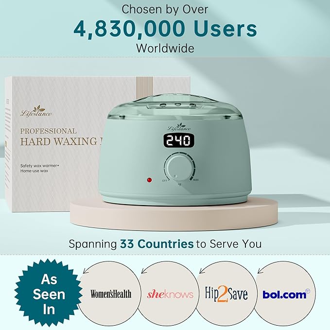 Lifestance Waxing Kit for Women & Men - L3 VelviMint Digital Warmer, Silicone Wax Pot Liner, Hair Removal Kit with 14.1oz Hard Wax Beads & Oil Spray, Professional for Home Brazilian Bikini Face Leg