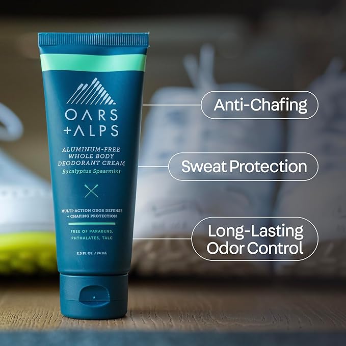 Oars + Alps Whole Body Deodorant for Men & Women, Aluminum Free & Deodorant with Spearmint, Citrus, Cedar, Multi-Action Odor Defense, Long Lasting, Anti-Chafe, Eucalyptus Spearmint, 2.5oz