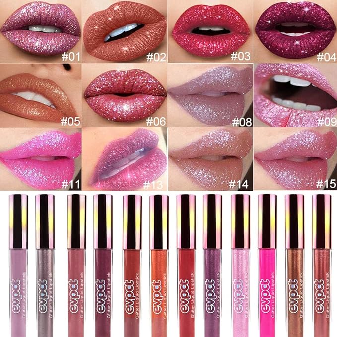 evpct 1Pcs Wine Red Matte to Glitter Liquid Lipstick Lip Set Kit, Long Lasting Matte Diamond Glitter Lipstick Waterproof, Colorful Sparkly Glossy Metallic Shimmer Sparkle Lip Gloss for Women 06#