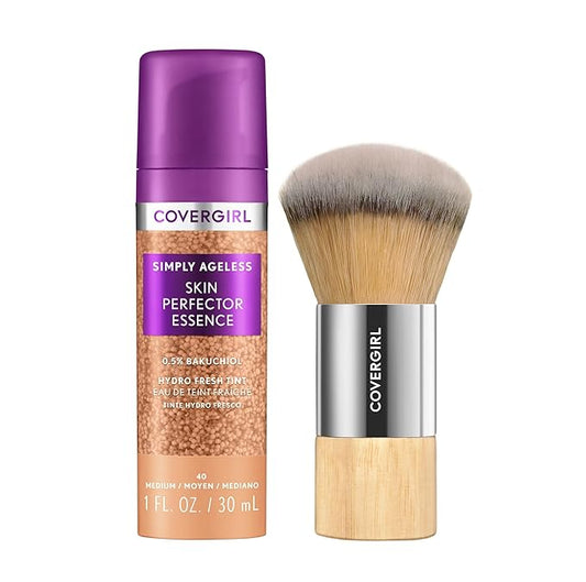 Covergirl Simply Ageless 40 Medium Foundation, Blending Brush - Skincare Makeup with Bakuchiol & Tranexamic Acid Reduces Fine Lines & Fades Dark Spots