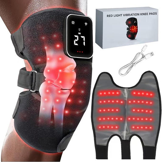 Red Light Therapy Vibration Knee Massager, Vibration & Heat - 5 Massage Zones, 660nm & 850nm Wavelengths, Rechargeable Heating Pad Knee Wrap, Gift for Men and Women