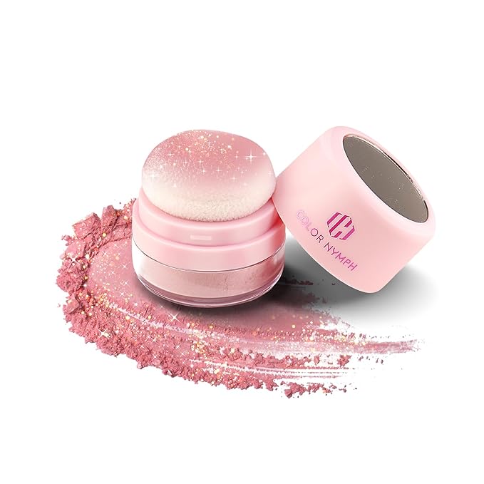 Color Nymph Cushion Blush Powder Micro-Shimmer Cheek Blusher Mushroom Face Blush For Cheek Makeup For Brown/Tan Skin Easy to Blend Highly Pigmented 04# Berry Pink