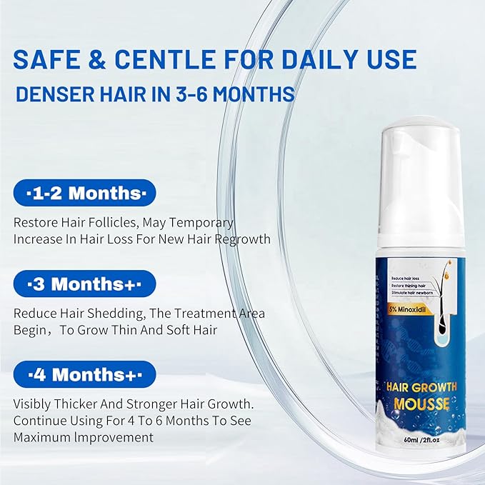 5% Minoxidil Hair Growth Foam for Men & Women – 2 Pack (60ml Each) | Extra Strength Hair Regrowth Treatment with Biotin | Supports Thicker, Fuller-Looking Hair