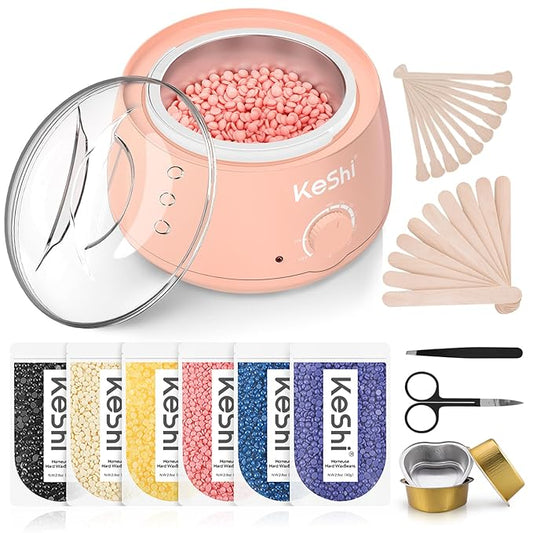 KeShi Waxing Kit, Painless Hair Removal Wax Warmer with 6 Bags Hard WaxBeans for Full Body, Legs, Face, Eyebrows & Bikini— Ideal for Both Women & Men(Blush)