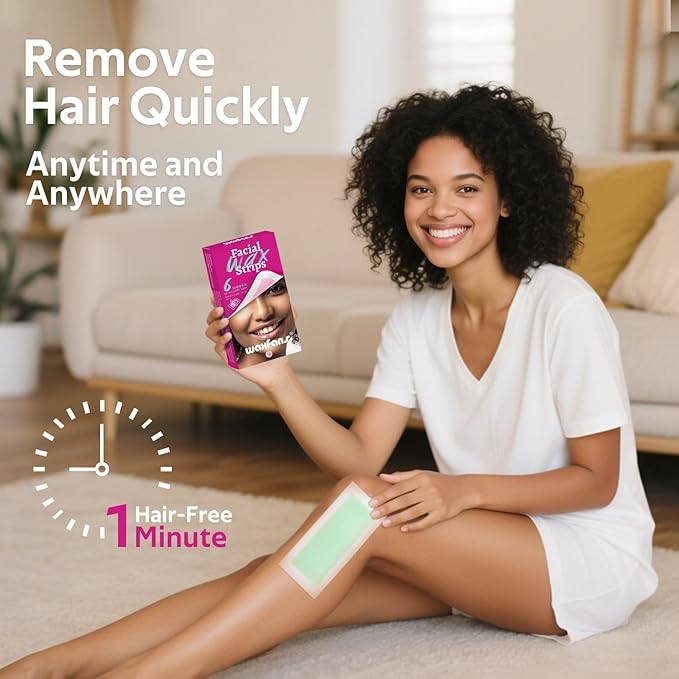 Waxfans Face Wax Strips for Hair Removal - Facial, Eyebrow，Lip & Body Wax Strips for Women | No Heating Required, Travel-Size 60 Pcs with Cleansing Wipes | 4-6 Weeks Smooth Skin