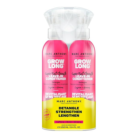 Marc Anthony Leave-In Conditioner Spray & Detangler, Grow Long Biotin, 2-pack - Anti-Frizz Deep Conditioner For Split Ends & Breakage - Vitamin E, Caffeine & Ginseng for Curly, Dry & Damaged Hair