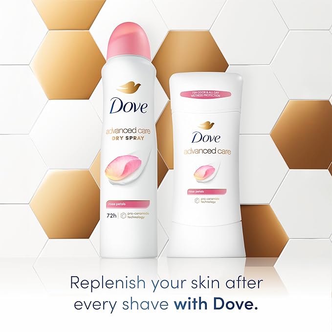 Dove Advanced Care Antiperspirant Deodorant Stick Rose Petals 4 Count for after shave care for underarms 72 hour odor control with all-day sweat protection stick for soft underarms 2.6 oz