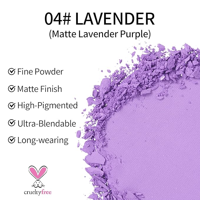 Erinde Single Purple Matte Eyeshadow Palette, Velvet Eye Shadow Compact Powder Natural Makeup, Long-Lasting Eye Makeup, Ultra-Blendable, Pigmented Color, Vegan Formula, 04# LAVENDER