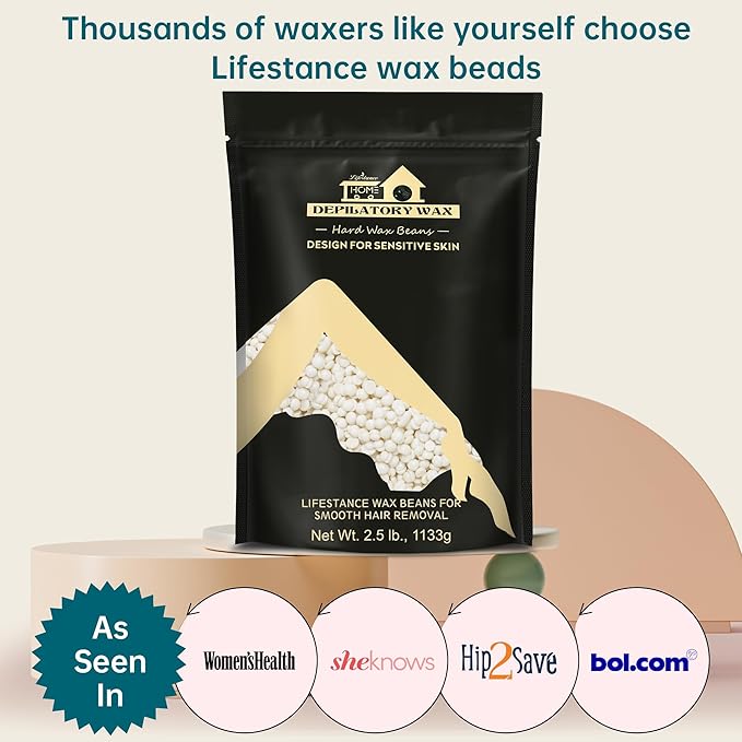Lifestance 2.5lb Wax Beads Kit, Cream Hard Wax Beans For Hair Removal Eyebrow Face Underarm, Waxing for Brazilian Bikini Coarse Hair Women Men Large Pearl Beads Refill for Wax Pots